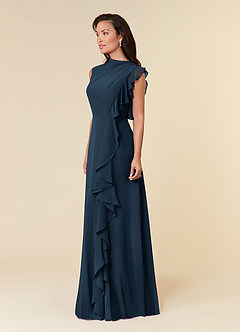 Azazie Narine Mother of the Bride Dresses Dark Navy A-Line High Neckline Pleated Chiffon Dress image2