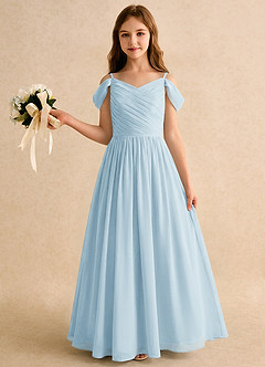 Azazie Chelo Girls Formal vestidos de niña de las flores Vestido de Azul Cielo de Gasa de Corte en A con Plisado image3