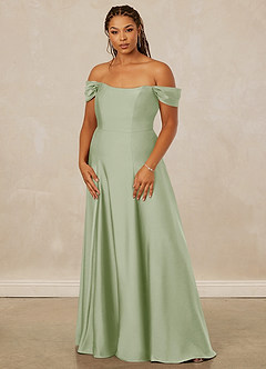 Christian Siriano Bridal for Azazie 1002 Bridesmaid Dresses Dusty Sage A-Line Off the Shoulder Stretch Satin Convertible Dress image11