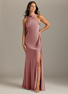 Azazie Kinsley Vestidos de damas de honor Vestido de Rosa Polvorienta de Satén Elástico de Corte Sirena con Corte Lateral image1