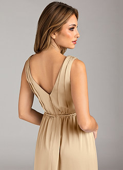 Azazie Tanicia Brautjungfernkleider A-Linie Plissee Stretch-Satin Kleid Champagner image7