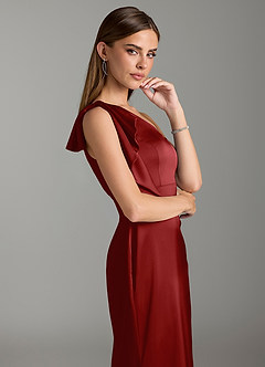 Azazie Rinna Bridesmaid Dresses Pomegranate Mermaid Ruched Stretch Satin Dress image6