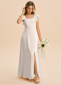 Azazie Bondi Junior White Alabaster A-Line Side Slit Stretch Satin Dress image3