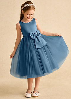 Azazie Twinsie Flower Girl Dresses Bermuda A-Line Bow Tulle Dress image5
