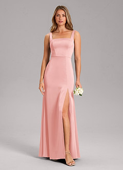 Azazie Frostine Bridesmaid Dresses Powder Pink A-Line Bow Stretch Satin Dress image9