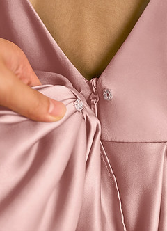 Azazie Cailee Flower Girl Dresses Rose Gold Ball-Gown Pleated Matte Satin Dress image8