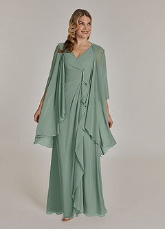 Azazie Manuella Mère de la mariée Robes Robe Trapèze en Mousseline de soie Col V plissé Sauge D'argent image3