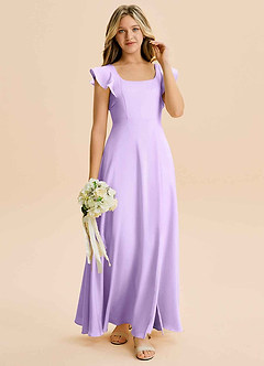 Azazie Bondi Junior Vestido de Lila de Satén Elástico de Corte en A con Corte Lateral image4