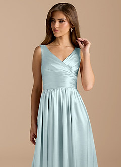 Azazie Keyla Bridesmaid Dresses Mist A-Line Pleated Metallic Satin Dress image8