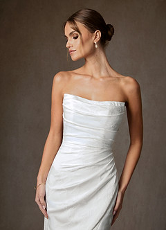 Azazie Tilly Wedding Dresses Diamond White Sheath Off the Shoulder Floral Jacquard Dress image13