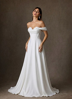 Azazie Ganelle Robes de mariée Robe Trapèze en Crêpe Dos Satin Encolure en Forme de Cœur Blanc De Diamant image8