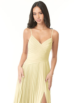 Azazie Vini Jurken voor bruidsmeisjes Jurk van Chiffon met A-Lijn V-hals geplooid Citroensorbet image6