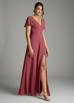 Azazie Kimber Bridesmaid Dresses Merlot A-Line Flounce Sleeve Chiffon Dress image6