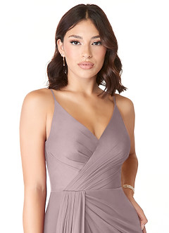 Azazie Evalin Robes de demoiselle d'honneur Robe Trapèze en Maille Col V plissé Crépuscule image5