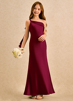 Azazie Almond Girls Formal Sukienki dla dziewczynek sypiących kwiaty Osłona Jedno ramię Satyna elastyczna Długość podłogi Sukienka image2