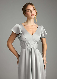 Azazie Omari Bridesmaid Dresses Silver A-Line Stretch Satin Dress image6
