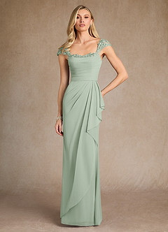 Azazie Belfast Mother of the Bride Dresses Dusty Sage Sheath Lace Mesh Dress image1
