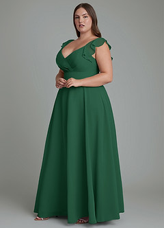 Azazie Leilani Vestidos de damas de honor Vestido Verde Oscuro de Gasa de Línea A con Plisado image9