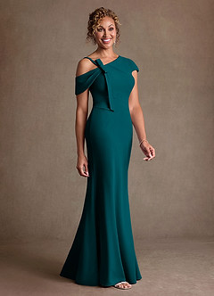 Azazie Rachael Final Sale Dusty Blue Sheath Off the Shoulder Stretch Crepe Dress image2