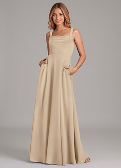 Azazie Shaude Bridesmaid Dresses Champagne A-Line Pleated Chiffon Dress image1