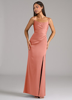 Azazie Marla Bridesmaid Dresses Coral Sheath Strapless Stretch Satin Convertible Dress image7