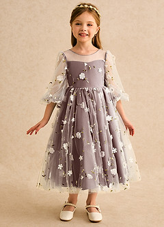 Azazie Elowen Flower Girl Dresses Espresso A-Line Sweetheart Neckline Lace Dress image3