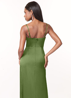 Azazie Maci Bridesmaid Dresses Juniper A-Line V-Neck Pleated Stretch Satin Dress image4