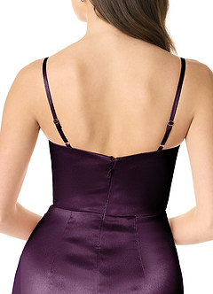 Azazie Sukia Bridesmaid Dresses Plum Mermaid Pleated Metallic Satin Dress image5