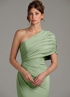 Azazie Essence Bridesmaid Dresses Dusty Sage Sheath One Shoulder Premium Stretch Jersey Dress image7