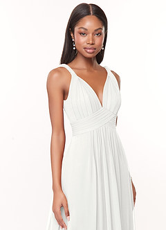 Azazie Maren Abiti da Damigella Abito A-Line in Chiffon Plissettato Bianco image6