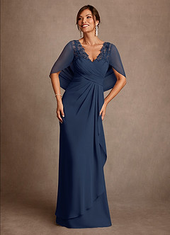 Azazie Santa Clara Mère de la mariée Robes Robe Trapèze en Dentelle Bleu Marine Foncé image1