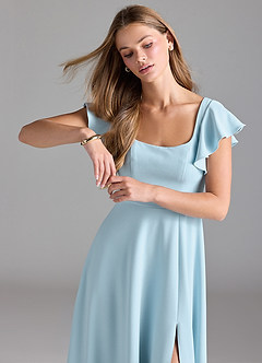 Azazie Bondi Bridesmaid Dresses Sky Blue A-Line Ruched Stretch Crepe Dress image6