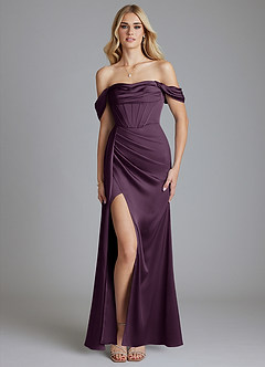 Azazie Amyra Bridesmaid Dresses Plum Mermaid Off the Shoulder Stretch Satin Convertible Dress image9