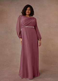 Azazie Priyanka Mother of the Bride Dresses Vintage Mauve A-Line Boatneck Pleated Chiffon Dress image5