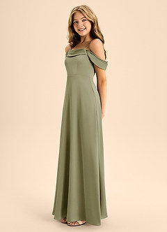 Azazie Anselie Junior Pistachio A-Line Off the Shoulder Stretch Satin Dress image6