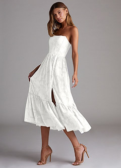 Azazie Delphina Bridesmaid Dresses White A-Line Strapless Floral Burnout Convertible Dress image5