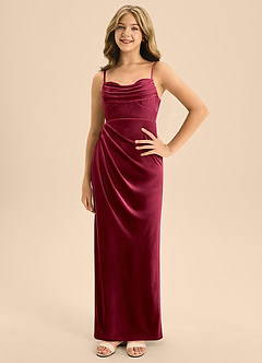 Azazie Mai Junior Burgundy A-Line Sweetheart Neckline Velvet Dress image3