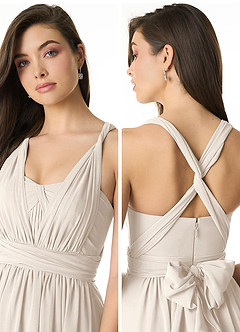 Azazie Olani Vestidos de damas de honor Vestido Alabastro Blanco de Gasa de Línea A Convertible con Un hombro image5