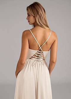 Azazie Aaida Bridesmaid Dresses White Alabaster A-Line Corset Stretch Satin Dress image2