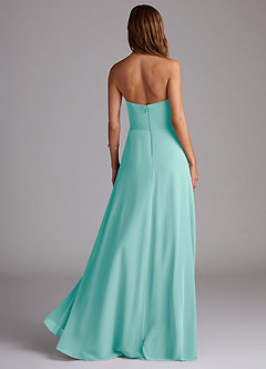 Azazie Wren Vestidos de damas de honor Vestido de Aqua de Gasa de Corte en A Convertible con Corte Lateral image2