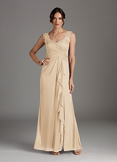 Azazie Edelin Mother of the Bride Dresses Champagne A-Line Sweetheart Neckline Pleated Mesh Dress image2