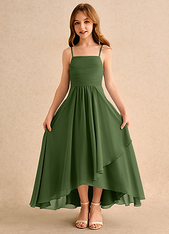 Azazie Twilight Dance Girls Formal Blumenmädchenkleider A-Linie Plissee Chiffon Kleid Olivgrün image6