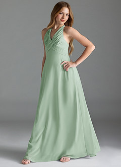 Azazie Tessie Junior Agave A-Line Pleated Chiffon Dress image3