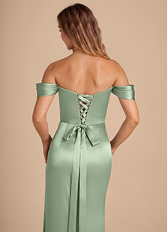 Azazie Shea Final Sale Matcha Mermaid Off the Shoulder Metallic Satin Convertible Dress image2