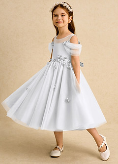 Azazie Juni Robe Demoiselle D'honneur Fillette Robe Princesse en Tulle Plissée Blanc image3