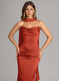 Azazie Sorrel Bridesmaid Dresses Rust Mermaid Strapless Stretch Satin Convertible Dress image5