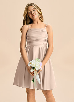 Azazie Miko Junior English Rose A-Line Pleated Stretch Satin Dress image6