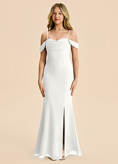 Azazie Nira Junior Vestido Blanco de Gasa de Corte Sirena con Drapeado image6