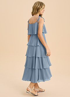 Azazie Shortcake Junior Jurk van Chiffon met A-Lijn Boog Stoffig Blauw image7