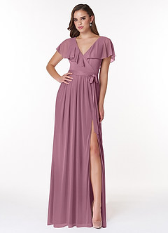 Azazie Jael Bridesmaid Dresses Vintage Mauve A-Line V-Neck Mesh Dress image1
